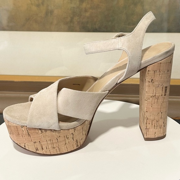 🌹VERONICA BEARD🌹 Lucille Cork Suede Platform Sandals Size: 9M - Picture 3 of 16